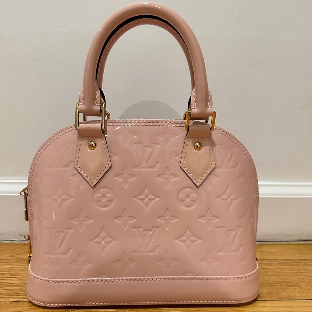 Authentic Louis Vuitton Pink Patent Vernis Alma BB Satchel